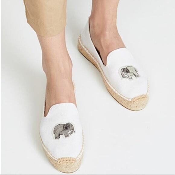 ANTHRO Soludos canvas elephant beaded slip on espadrilles smoking slipper sz 8 - Picture 1 of 8